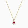 Effy Jewelry Ruby Royale 14K Yellow Gold Round Diamond Halo Ruby Pendant, 0.49 TCW | Necklaces & Pendants