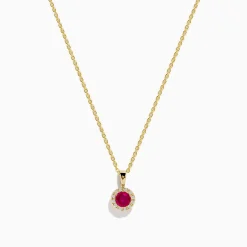Effy Jewelry Ruby Royale 14K Yellow Gold Round Diamond Halo Ruby Pendant, 0.49 TCW | Necklaces & Pendants