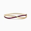 Effy Jewelry Ruby Royale 14K Yellow Gold Ruby and Diamond Crossover Bangle | Bracelets