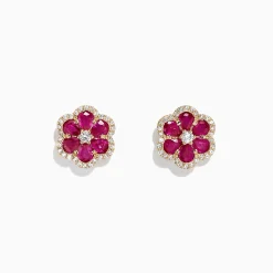 Effy Jewelry Ruby Royale 14K Yellow Gold Ruby Flower Stud Earrings, 3.18 TCW | Earrings