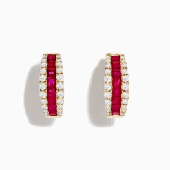Effy Jewelry Ruby Royale 14K Yellow Gold Ruby and Diamond 5/8" Hoop Earrings | Earrings