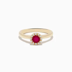Effy Jewelry Ruby Royale 14K Yellow Gold Round Diamond Halo Ruby Ring, 0.52 TCW | Rings