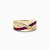 Effy Jewelry Ruby Royale 14K Yellow Gold Ruby and Diamond Crossover Band | Rings