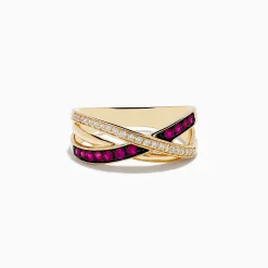 Effy Jewelry Ruby Royale 14K Yellow Gold Ruby and Diamond Crossover Band | Rings