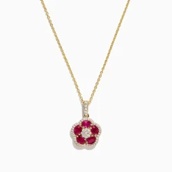 Effy Jewelry Ruby Royale 14K Yellow Gold Ruby and Diamond Flower Pendant, 1.43 TCW | Necklaces & Pendants