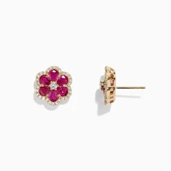 Effy Jewelry Ruby Royale 14K Yellow Gold Ruby Flower Stud Earrings, 3.18 TCW | Earrings