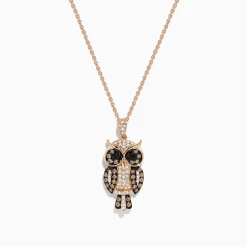 Effy Jewelry Safari 14K Rose Gold Brown, Black and White Diamond Owl Pendant, 0.58 TCW | Necklaces & Pendants