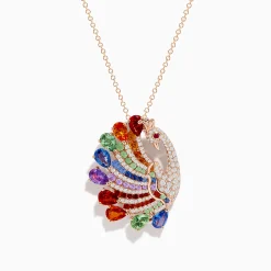 Effy Jewelry Safari 14K Rose Gold Multi Sapphire and Diamond Peacock Pendant | Necklaces & Pendants
