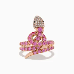 Effy Jewelry Safari 14K Rose Gold Multi Diamond and Pink Sapphire Snake Ring | Rings