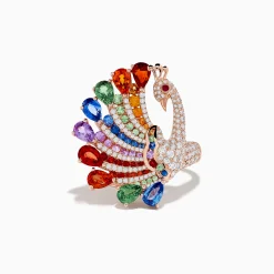 Effy Jewelry Safari 14K Rose Gold Multi Sapphire Peacock Ring | Rings