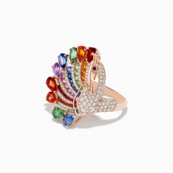 Effy Jewelry Safari 14K Rose Gold Multi Sapphire Peacock Ring | Rings