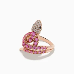 Effy Jewelry Safari 14K Rose Gold Multi Diamond and Pink Sapphire Snake Ring | Rings
