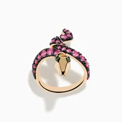 Effy Jewelry Safari 14K Rose Gold Pink Sapphire and Tsavorite Snake Ring | Rings