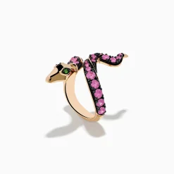 Effy Jewelry Safari 14K Rose Gold Pink Sapphire and Tsavorite Snake Ring | Rings