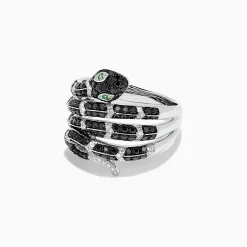 Effy Jewelry Safari 14K White Gold Diamond u0026 Emerald Snake Ring, 1.06 TCW | Rings