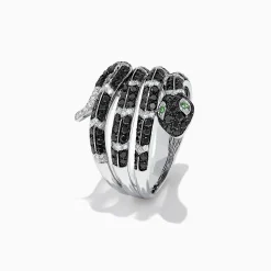 Effy Jewelry Safari 14K White Gold Diamond u0026 Emerald Snake Ring, 1.06 TCW | Rings