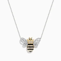 Effy Jewelry Safari 14K White Gold White and Black Diamond Bee Necklace | Necklaces & Pendants