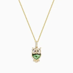 BH Multi Safari 14K Yellow Gold Abalone and Diamond Owl Pendant | Necklaces & Pendants