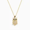 Effy Jewelry Safari 14K Yellow Gold Black and White Diamond Owl Pendant | Necklaces & Pendants