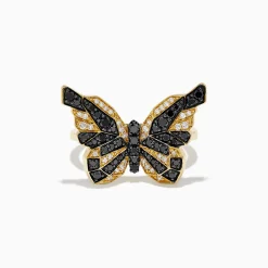 Effy Jewelry Safari 14K Yellow Gold Black u0026 White Diamond Butterfly Ring | Rings
