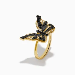Effy Jewelry Safari 14K Yellow Gold Black u0026 White Diamond Butterfly Ring | Rings