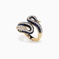 Effy Jewelry Safari 14K Yellow Gold Blue Sapphire and Diamond Snake Ring, 1.49 TW | Rings