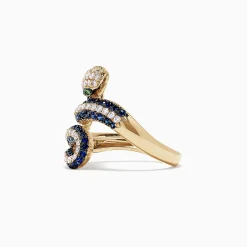 Effy Jewelry Safari 14K Yellow Gold Blue Sapphire and Diamond Snake Ring, 1.49 TW | Rings