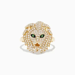 BH Multi Safari 14K Yellow Gold Diamond and Tsavorite Lion Head Ring, 0.69 TCW | Rings