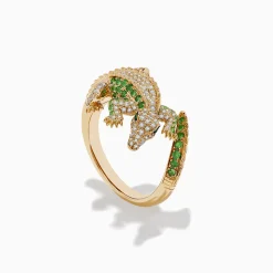 Effy Jewelry Safari 14K Yellow Gold Diamond, Tsavorite, and Emerald Crocodile Ring | Rings