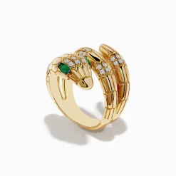 Effy Jewelry Safari 14K Yellow Gold Diamond and Emerald Snake Ring | Rings