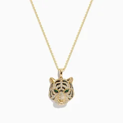 Effy Jewelry Safari 14K Yellow Gold Diamond and Emerald Tiger Pendant | Necklaces & Pendants