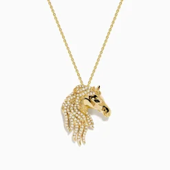 Effy Jewelry Safari 14K Yellow Gold Diamond,Black Diamond Horse Pendant | Necklaces & Pendants