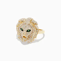 BH Multi Safari 14K Yellow Gold Diamond and Tsavorite Lion Head Ring, 0.69 TCW | Rings
