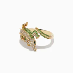 Effy Jewelry Safari 14K Yellow Gold Diamond, Tsavorite, and Emerald Crocodile Ring | Rings