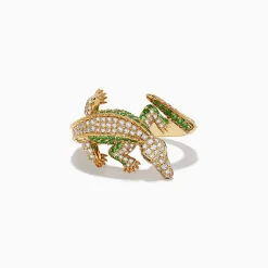 Effy Jewelry Safari 14K Yellow Gold Diamond, Tsavorite, and Emerald Crocodile Ring | Rings