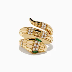 Effy Jewelry Safari 14K Yellow Gold Diamond and Emerald Snake Ring | Rings