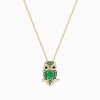 BH Multi Safari 14K Yellow Gold Emerald and Diamond Owl Pendant | Necklaces & Pendants