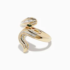 Effy Jewelry Safari 14K Yellow Gold Emerald and Diamond Snake Ring | Rings
