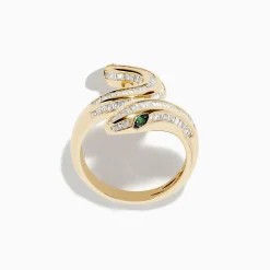 Effy Jewelry Safari 14K Yellow Gold Emerald and Diamond Snake Ring | Rings