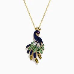 Effy Jewelry Safari 14K Yellow Gold Multi Color Sapphire and Diamond Peacock Pendant | Necklaces & Pendants
