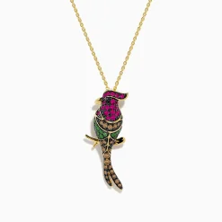 Effy Jewelry Safari 14K Yellow Gold Ruby Tsavorite and Diamond Cardinal Pendant | Necklaces & Pendants
