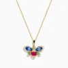 Effy Jewelry Safari 14K Yellow Gold Sapphire, Emerald, Ruby and Diamond Dragon Fly Pendant | Necklaces & Pendants