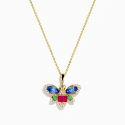 Effy Jewelry Safari 14K Yellow Gold Sapphire, Emerald, Ruby and Diamond Dragon Fly Pendant | Necklaces & Pendants
