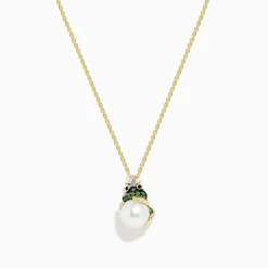 BH Multi Safari 14K Yellow Gold Tsavorite, Diamond and Pearl Frog Pendant | Necklaces & Pendants