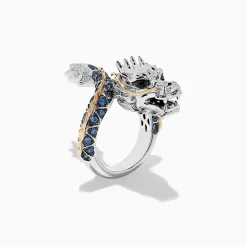 BH MULTI Safari Sterling Silver and 14K Gold Sapphire Dragon Ring, 0.79 TCW | Rings