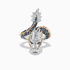 BH MULTI Safari Sterling Silver and 14K Gold Sapphire Dragon Ring, 0.79 TCW | Rings