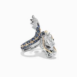 BH MULTI Safari Sterling Silver and 14K Gold Sapphire Dragon Ring, 0.79 TCW | Rings