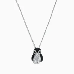 Effy Jewelry Safari Sterling Silver Diamond and Black Sapphire Penguin Pendant, 1.03 TCW | Necklaces & Pendants