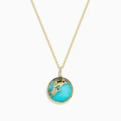 Effy Jewelry Seaside 14K Gold Amazonite and Diamond Dolphins Pendant | Necklaces & Pendants