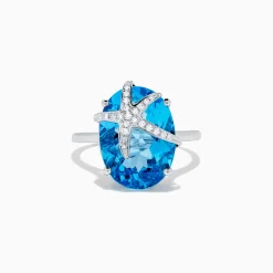 BH Multi Seaside 14K Gold Blue Topaz and Diamond Starfish Ring, 13.74 TCW | Rings